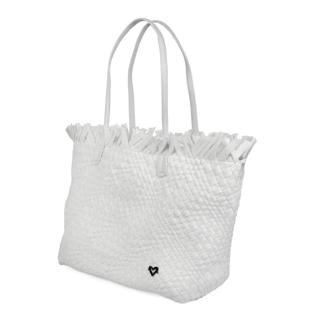 NEW: Vulcan Woven Large Tote (Fringed Top) - White