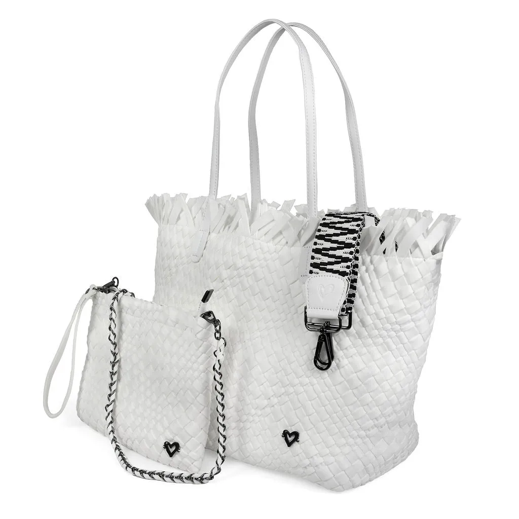 NEW: Vulcan Woven Large Tote (Fringed Top) - White