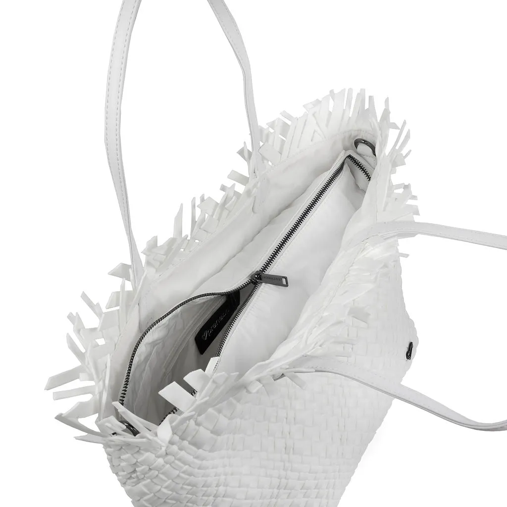 NEW: Vulcan Woven Large Tote (Fringed Top) - White