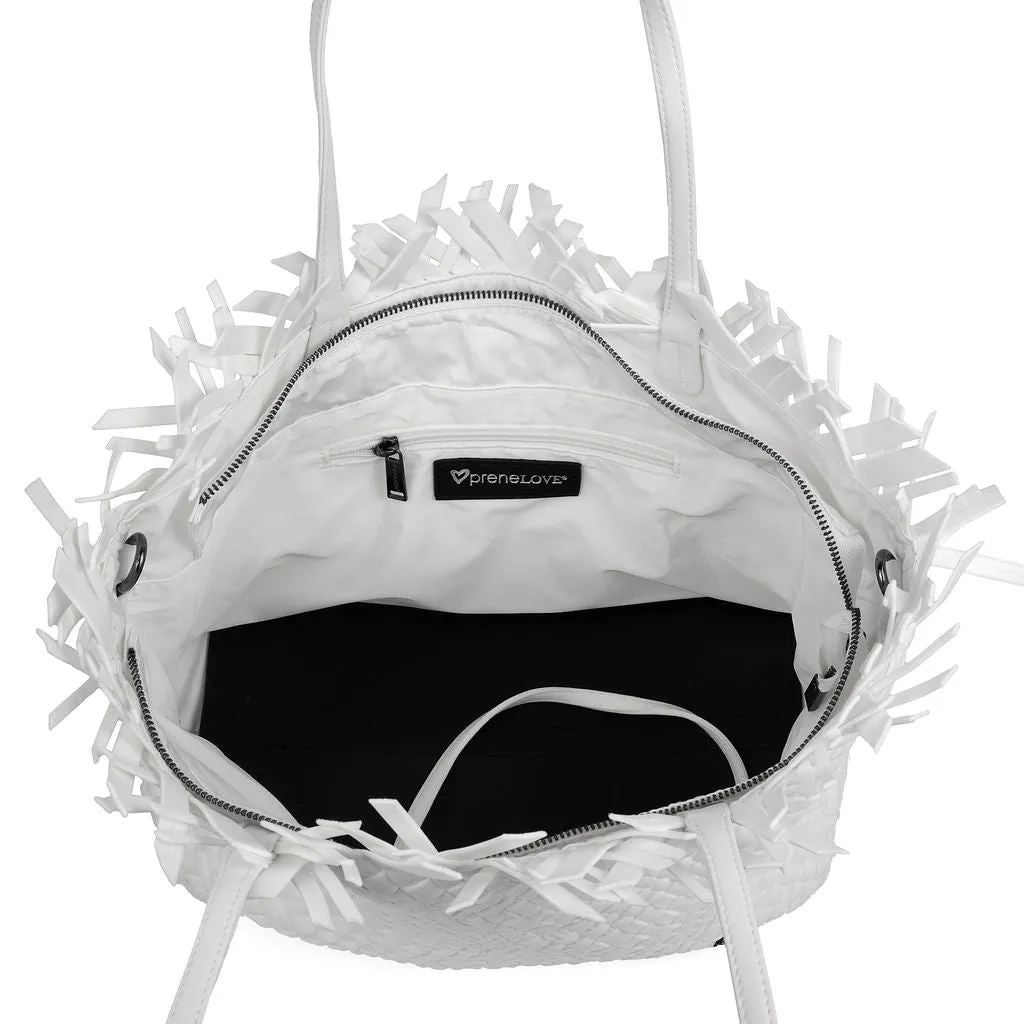 NEW: Vulcan Woven Large Tote (Fringed Top) - White