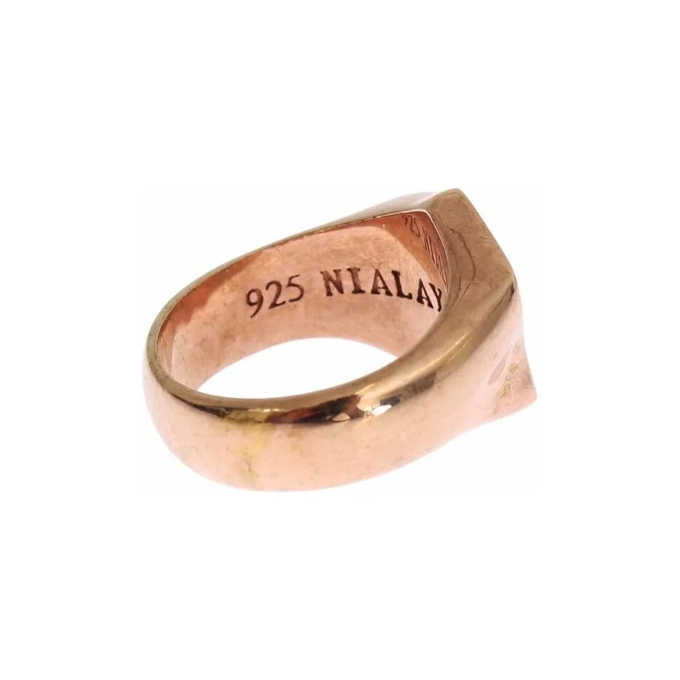 Nialaya Chic Pink Gold Plated Sterling Silver Ring