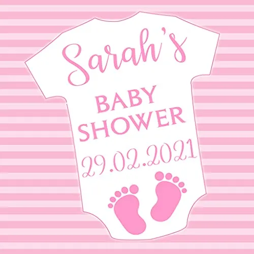 Personalised Baby Shower Stickers for Favours Party Bags Pink Baby Grow