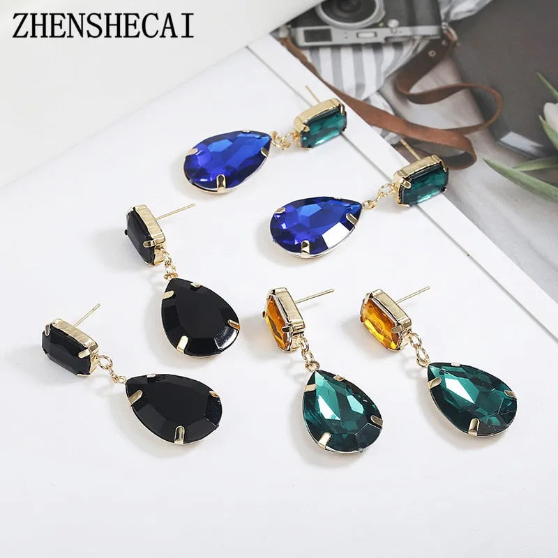 Personality Women Fashion Crystal Black Earrings crystal Sweet Trend With Gems drop Earrings wedding Jewelry Gifts girl