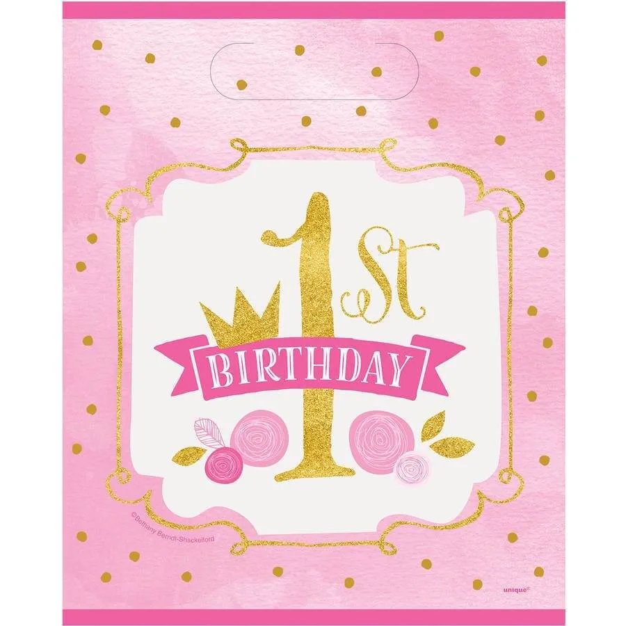 Pink & Gold 1st Birthday Loot Bags (8ct)