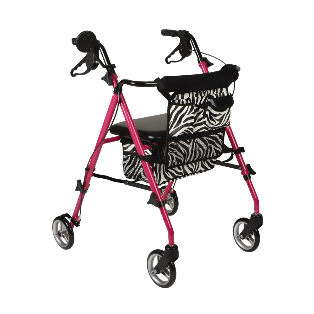 Pink Zebra Aluminum Folding Rollator Walker