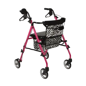 Pink Zebra Aluminum Folding Rollator Walker