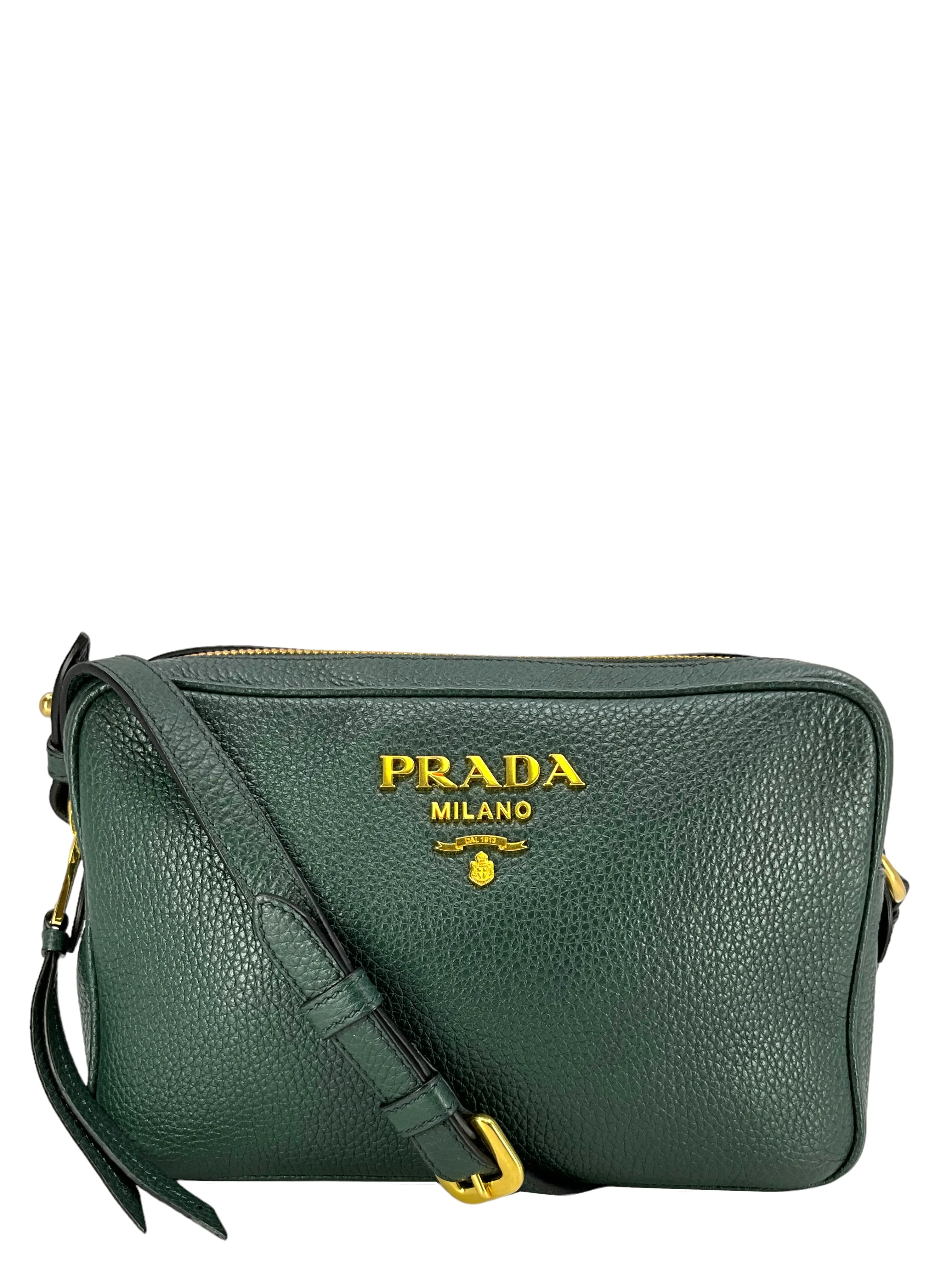 PRADA Vitello Phenix Double ZIp Camera Bag Black