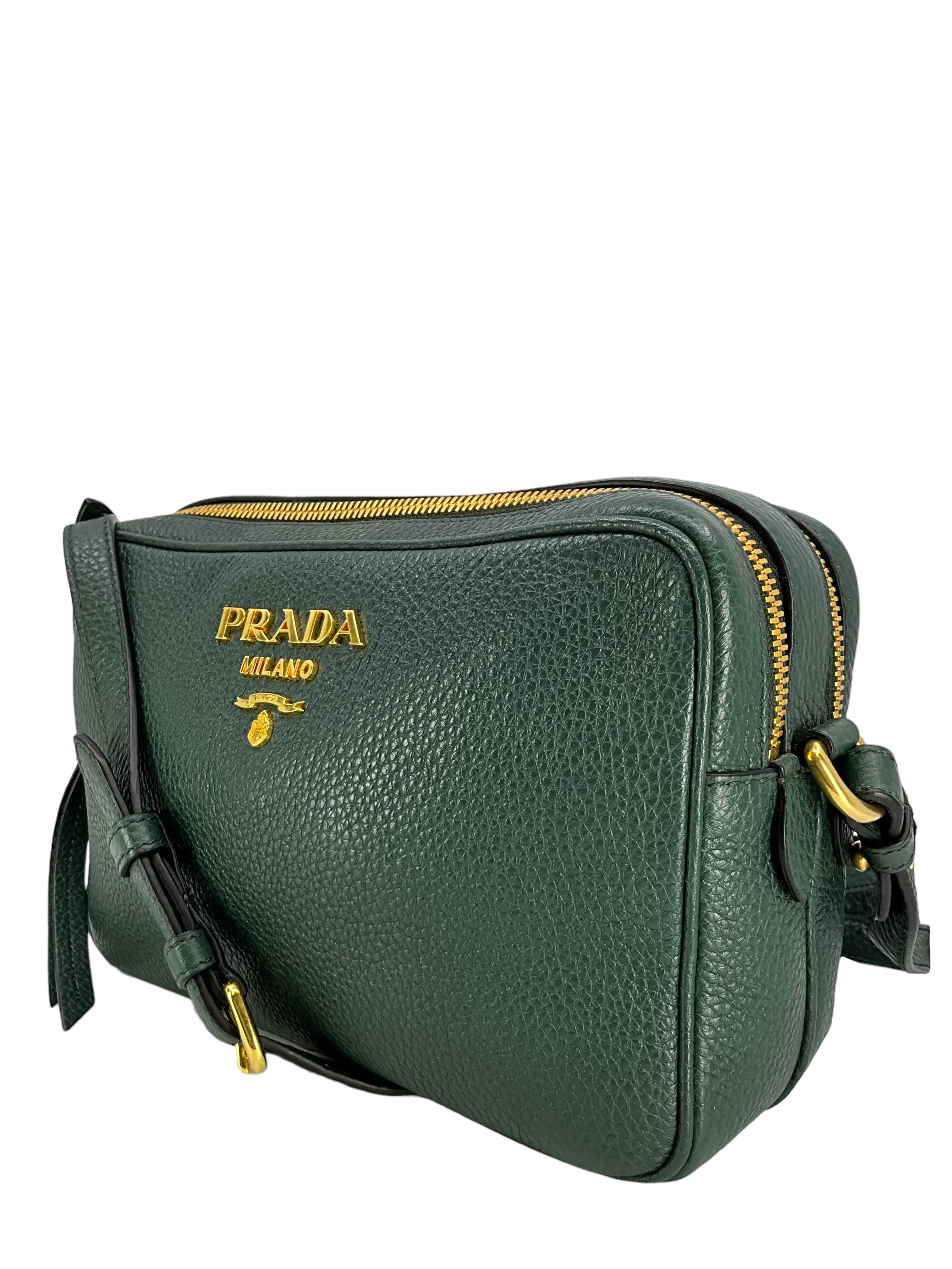 PRADA Vitello Phenix Double ZIp Camera Bag Black