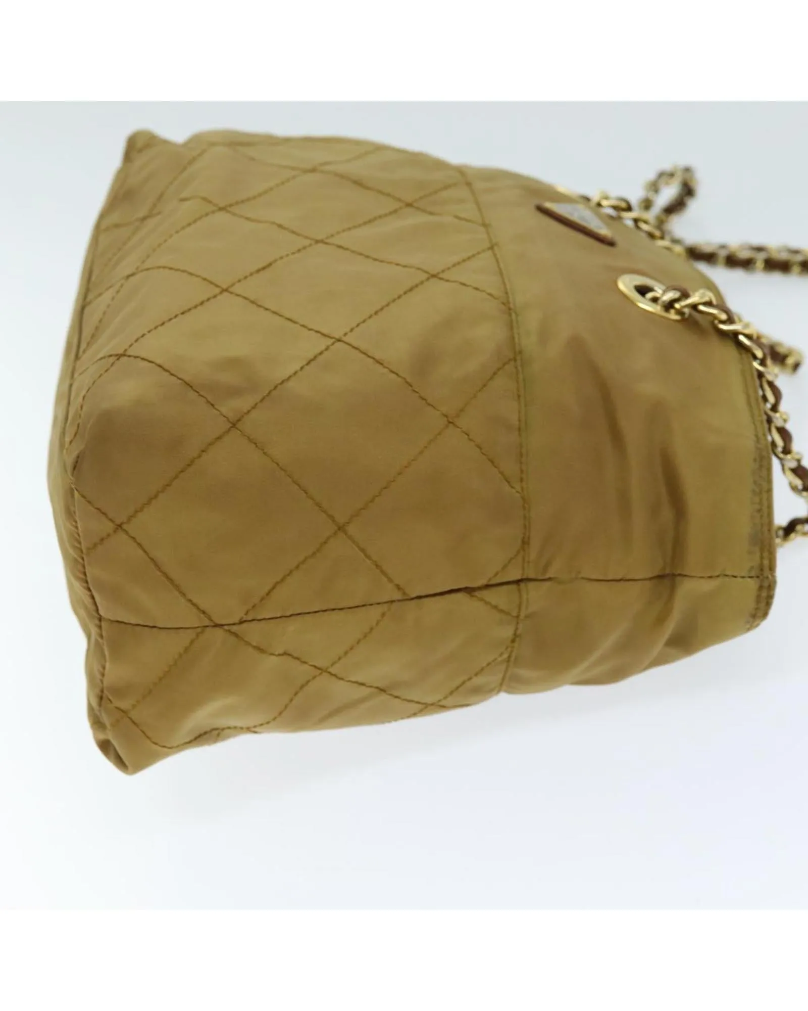 Quilted Beige Nylon Chain Shoulder Bag by Prada