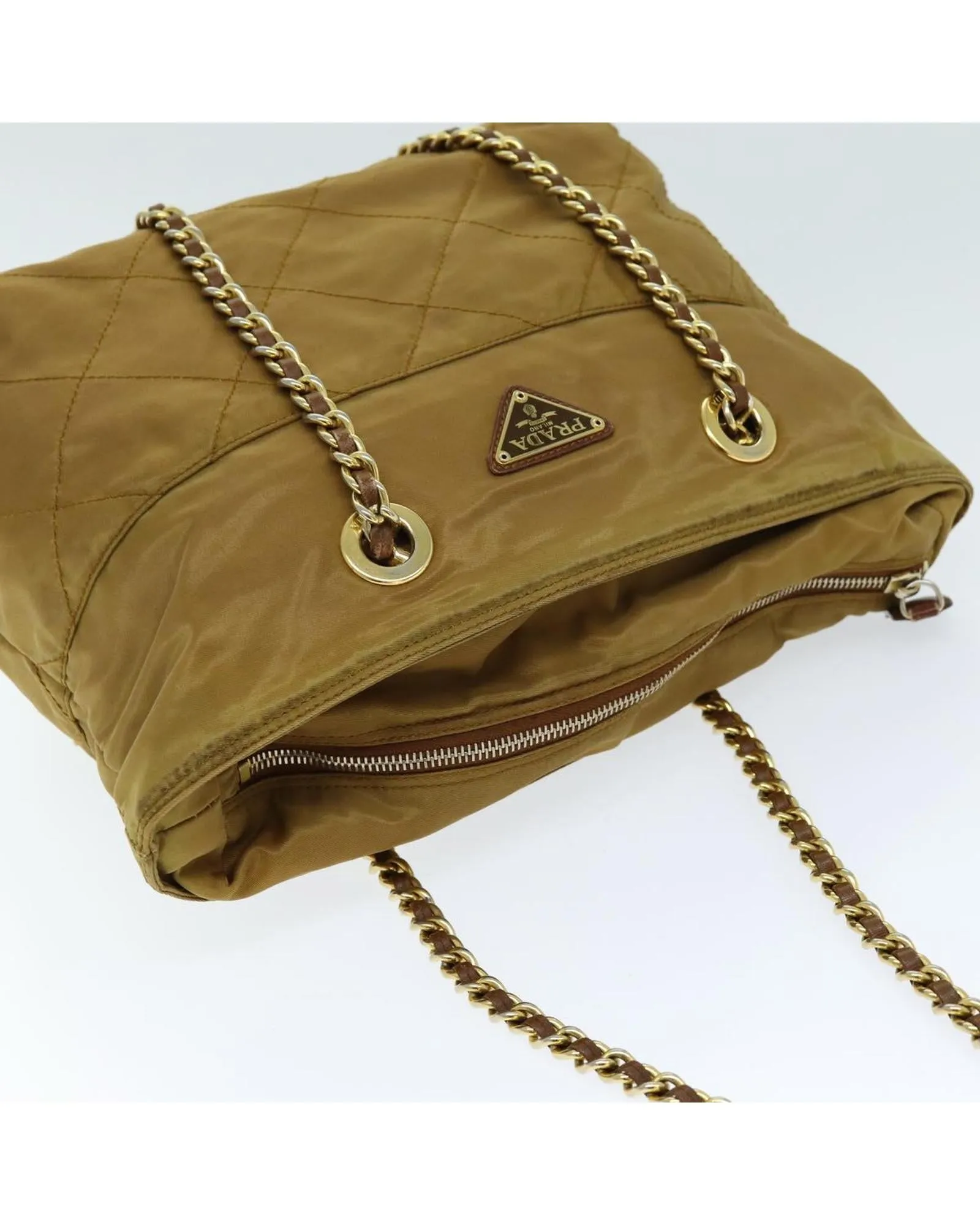 Quilted Beige Nylon Chain Shoulder Bag by Prada