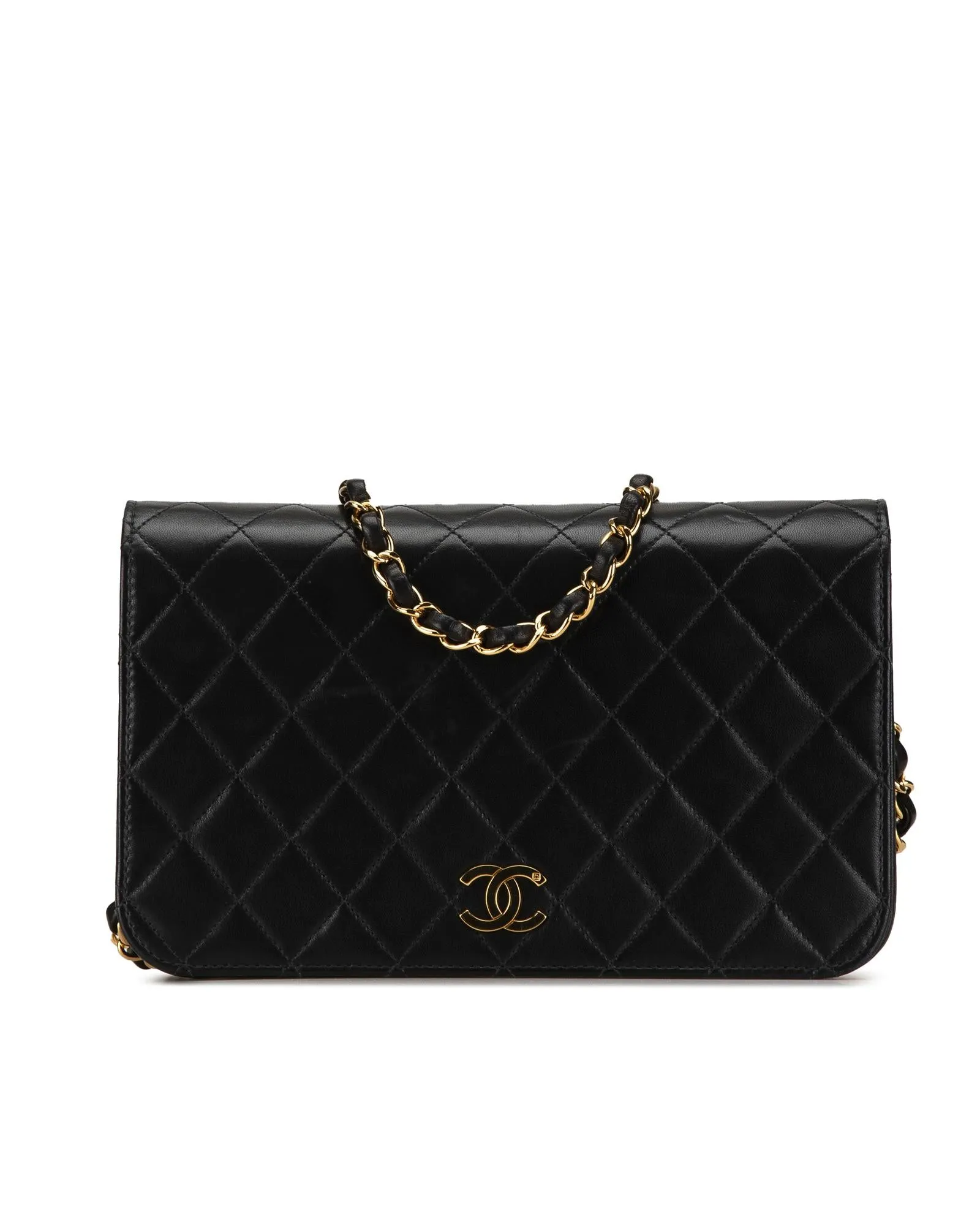 Quilted Lambskin Full Flap Shoulder Bag with Woven Chain Strap