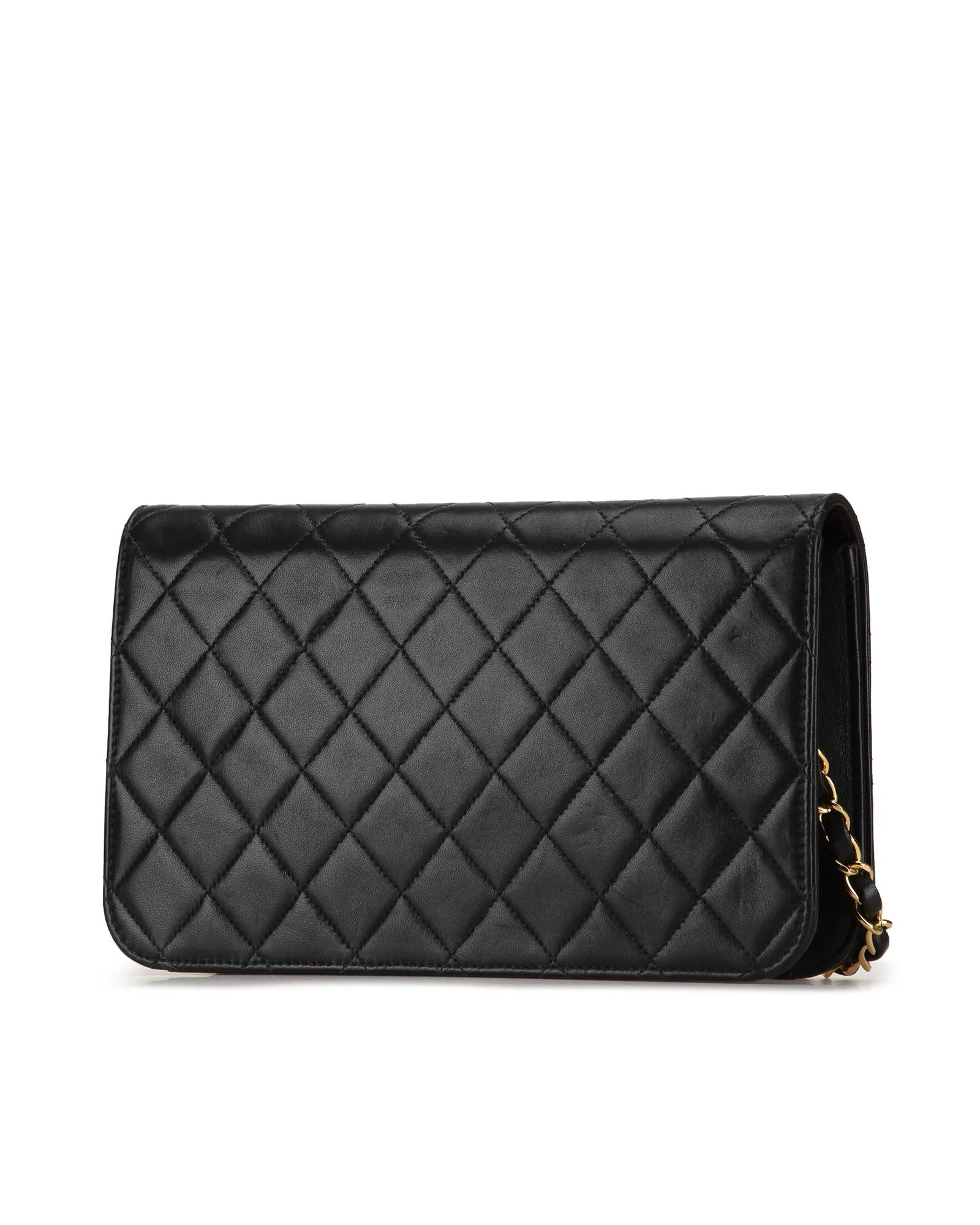 Quilted Lambskin Full Flap Shoulder Bag with Woven Chain Strap