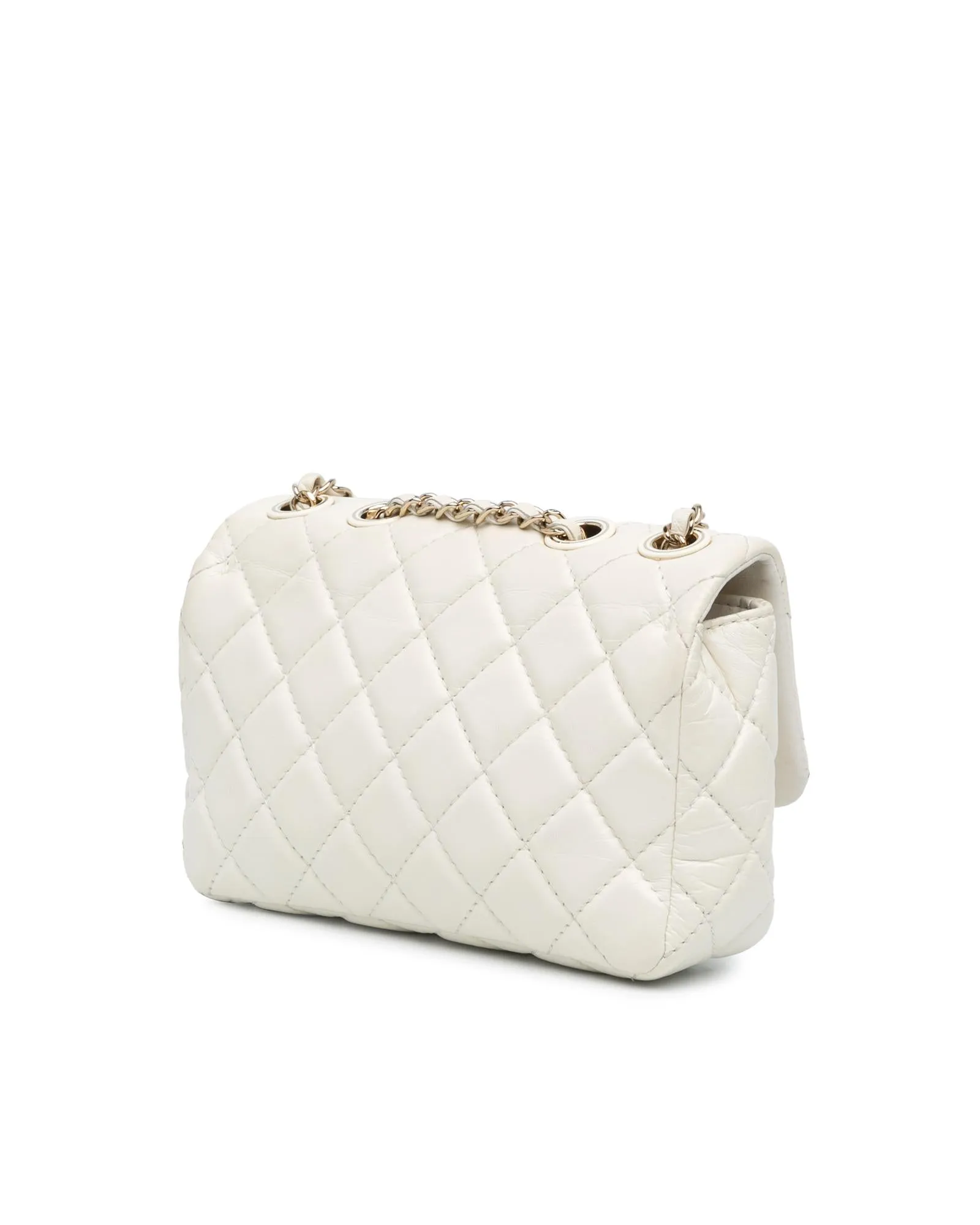 Quilted Leather Clutch with Chain Strap and Turn Lock Closure