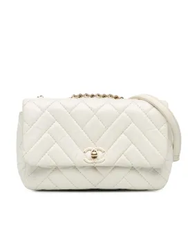 Quilted Leather Clutch with Chain Strap and Turn Lock Closure