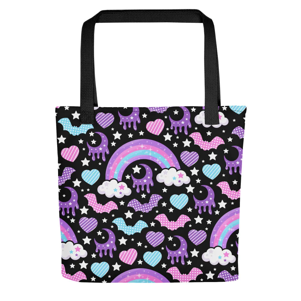 Rainbow Spooky Bats Black Tote Bag