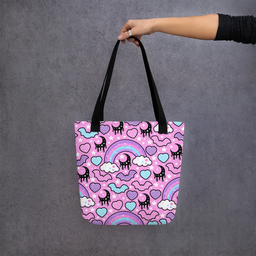 Rainbow Spooky Bats Pink Tote Bag