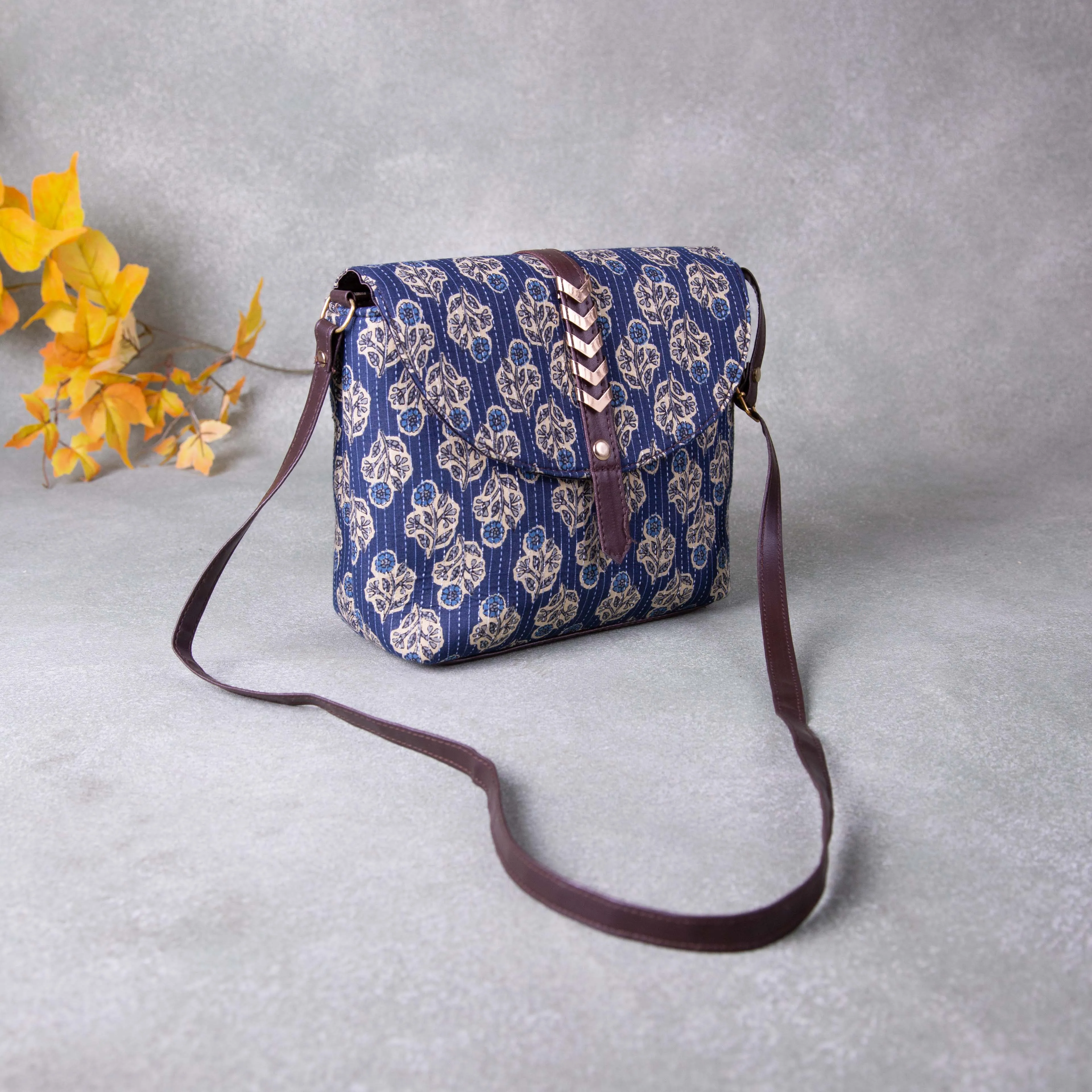 Regular Slings Blue Colour with Sandal Flower Prints Design