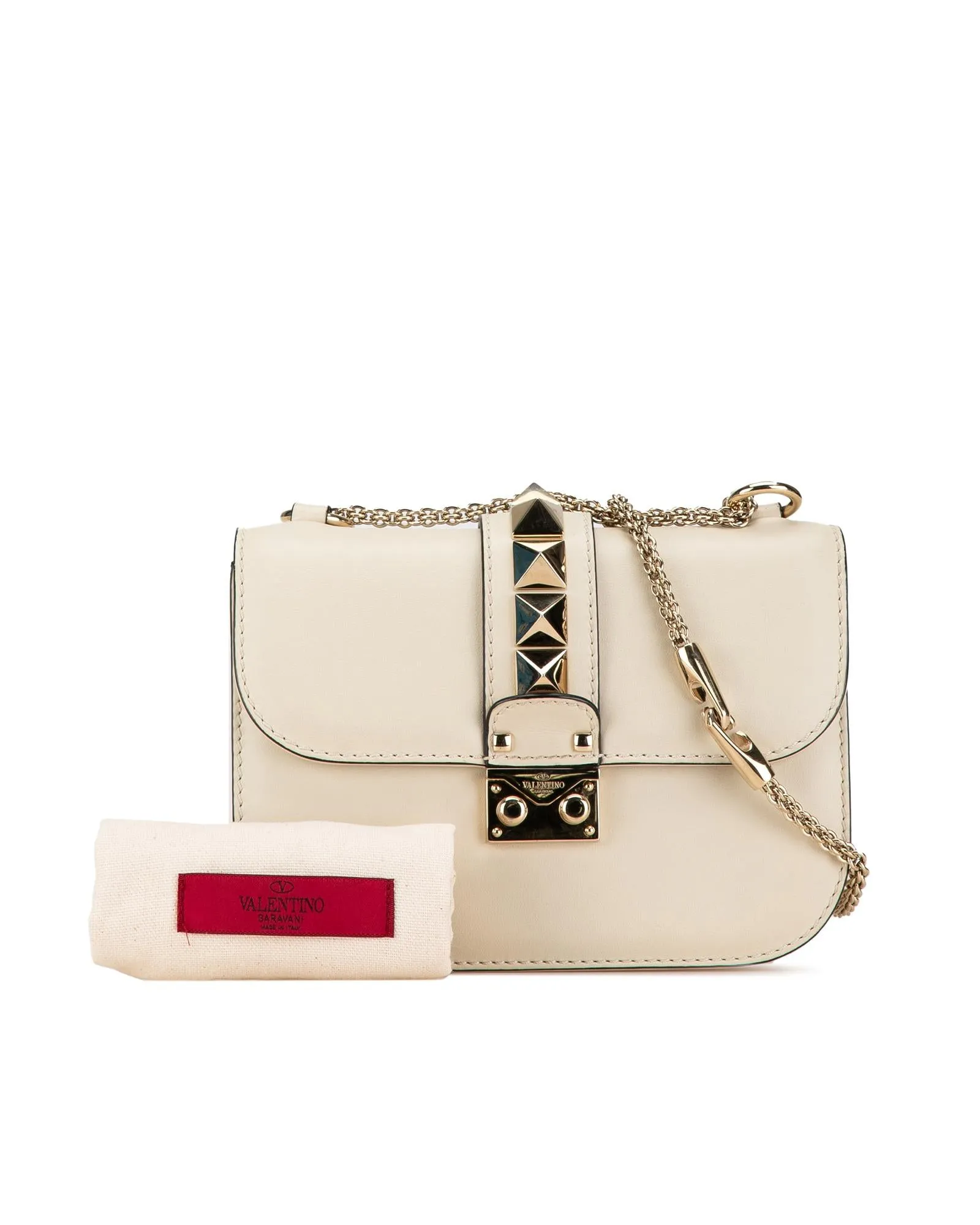 Rockstud Glam Lock Leather Crossbody with Chain Strap