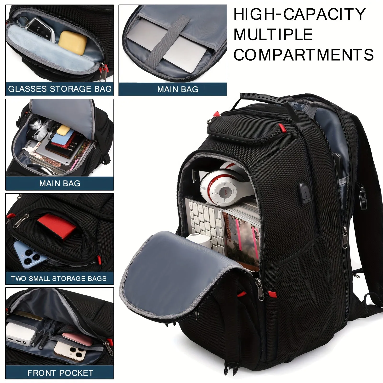 Sleek Large Capacity Backpack with USB Charging Port for Travel