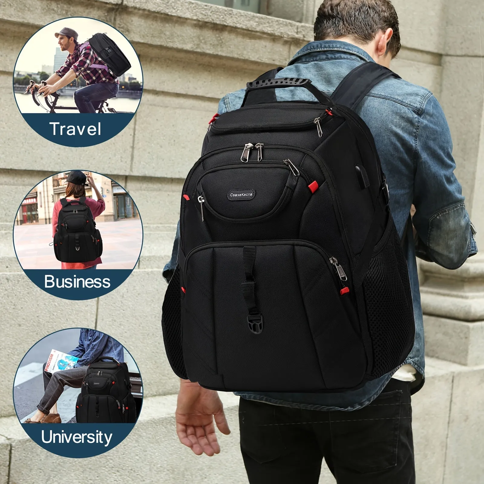 Sleek Large Capacity Backpack with USB Charging Port for Travel