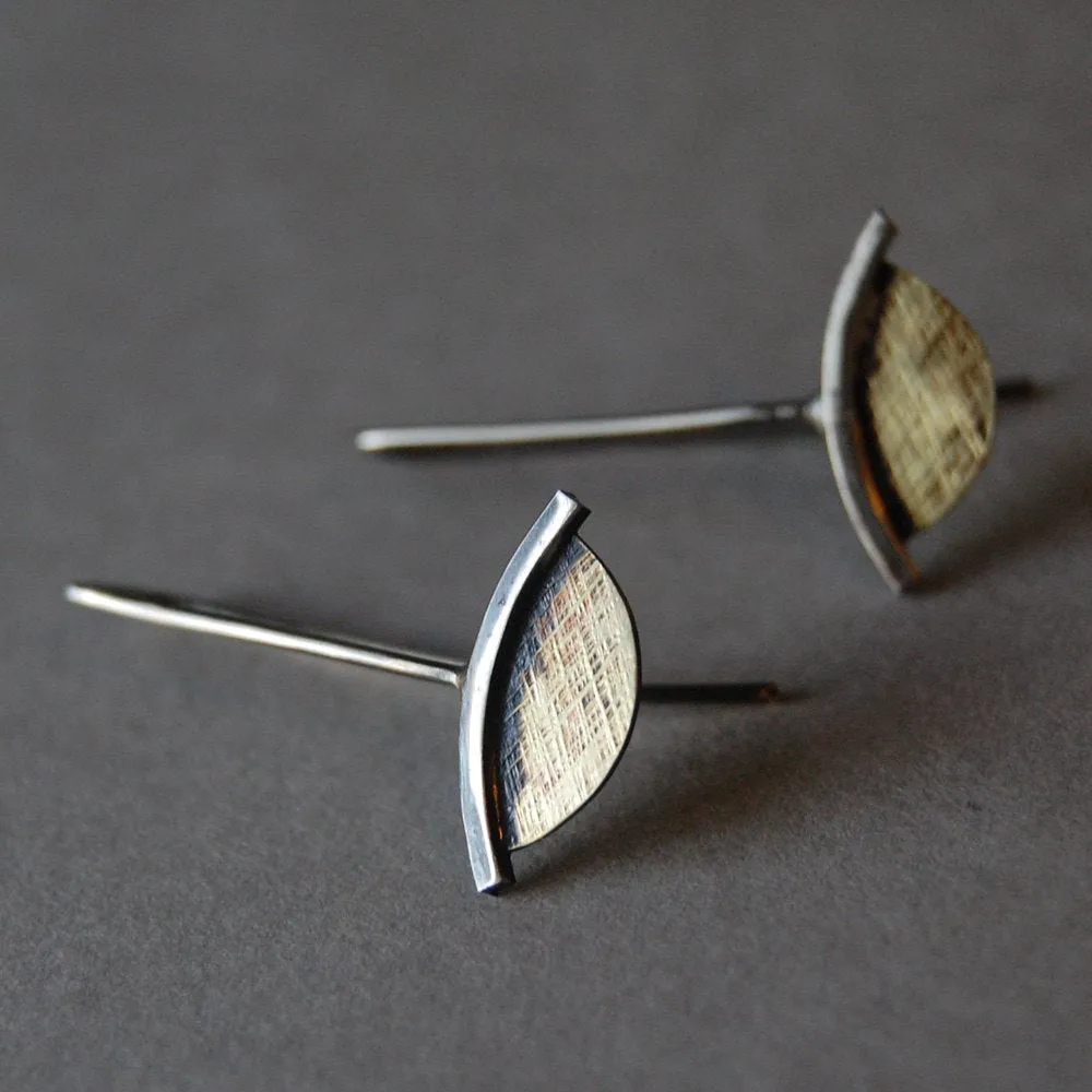 Sterling Silver and Brass Handmade Metalwork Minimalist Earrings