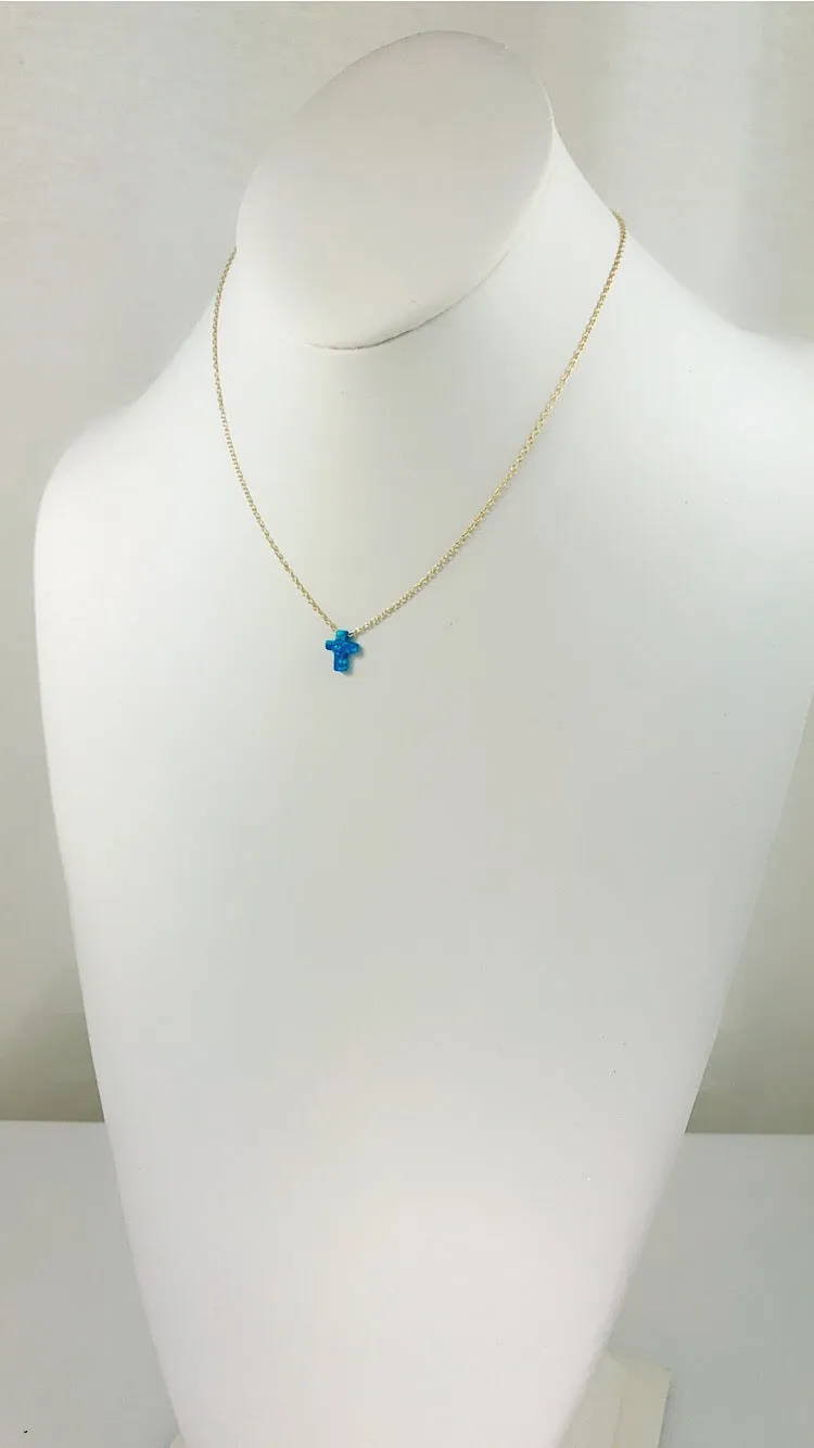 Sterling Silver Blue Moon Cross Opal Necklace