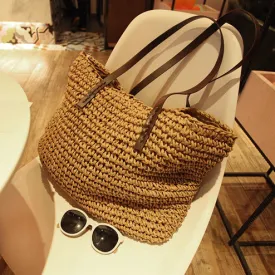 Straw Woven Bag New Beach Weaving Straw Bag Women's Shoulder Bag Japanese and Korean Simple Leisure Vacation Travel Fashion