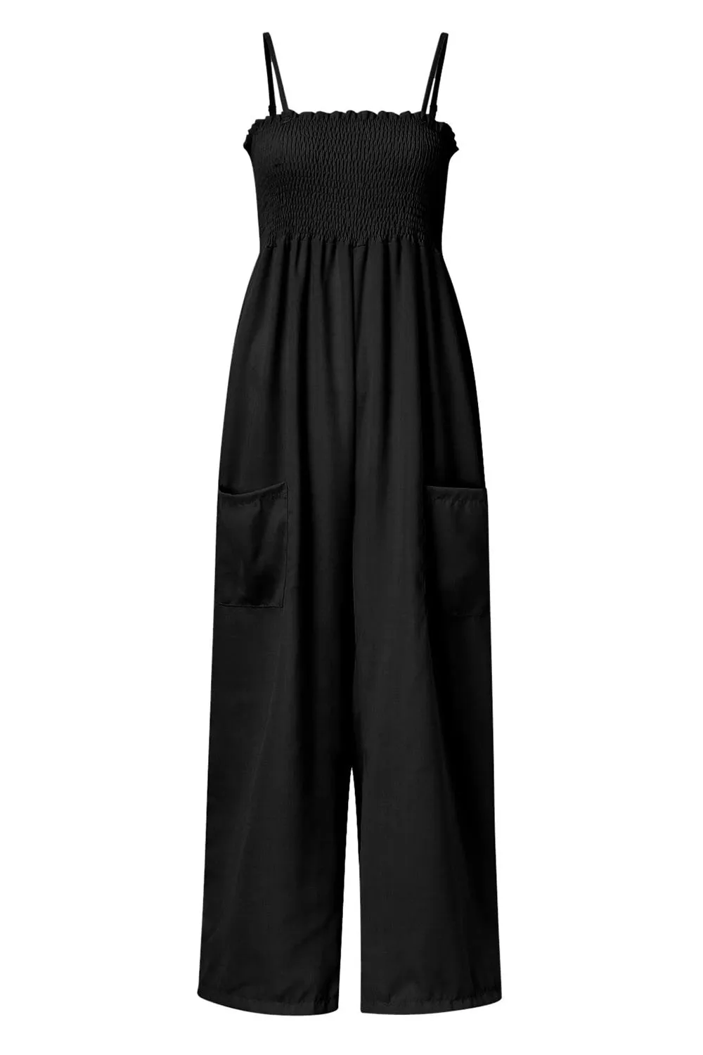 TEEK - Smocked Spaghetti Strap Wide Leg Jumpsuit