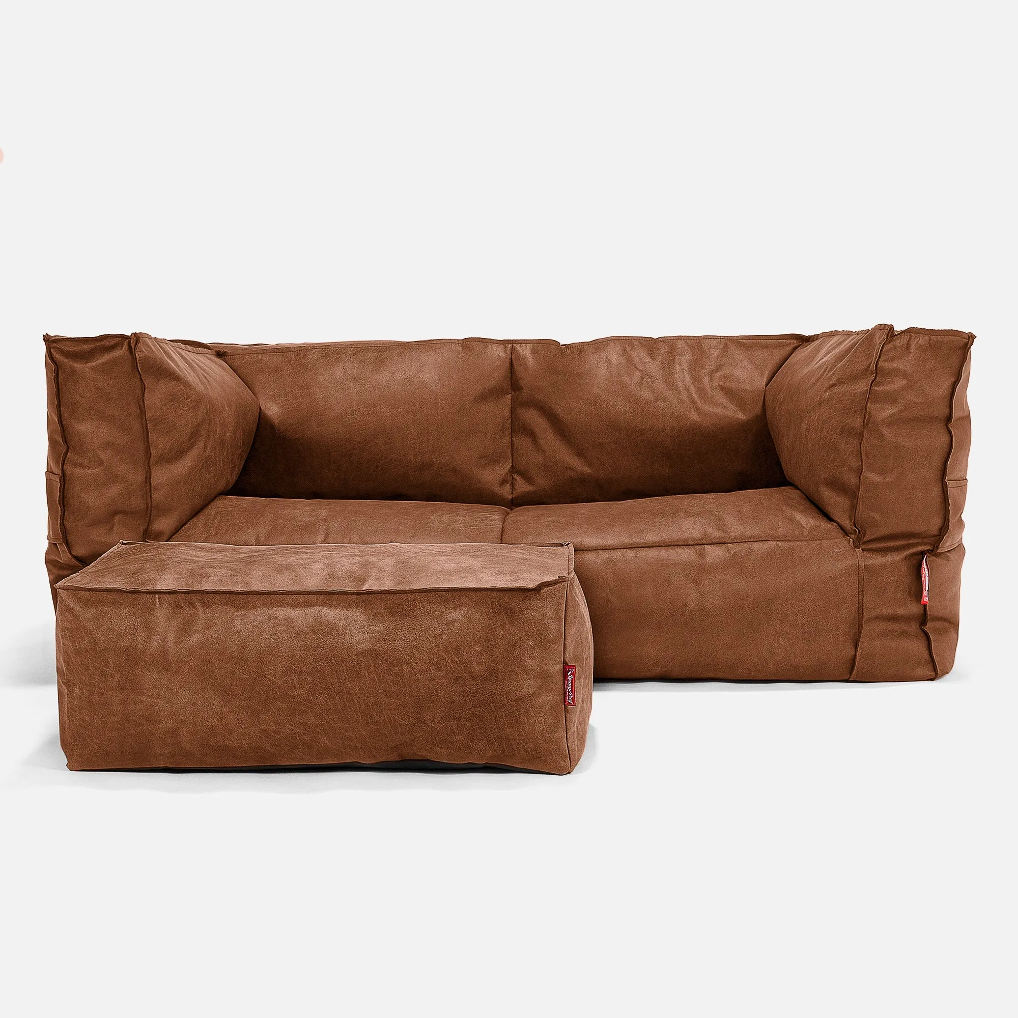 The 2 Seater Albert Sofa Bean Bag - Distressed Leather British Tan