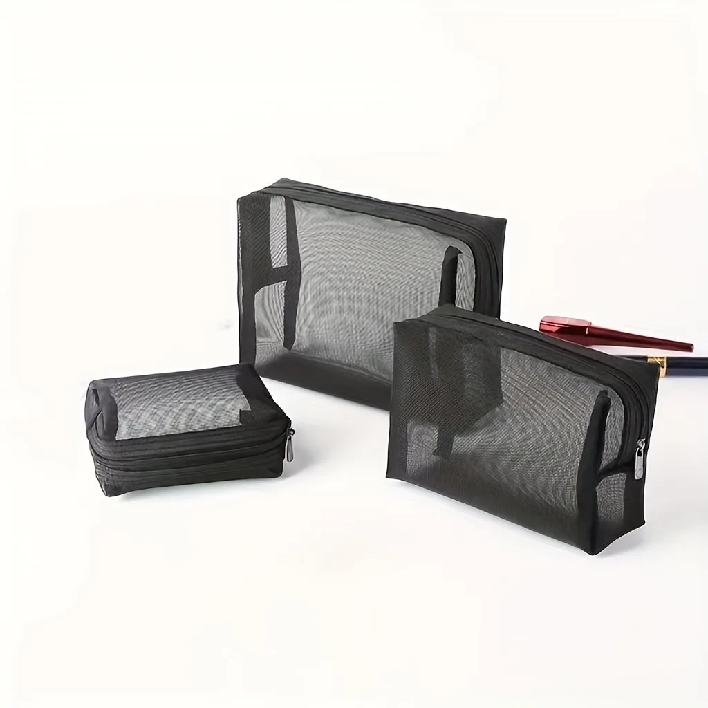 Travel Cosmetic Storage Set 3 Mesh Bags for Organization