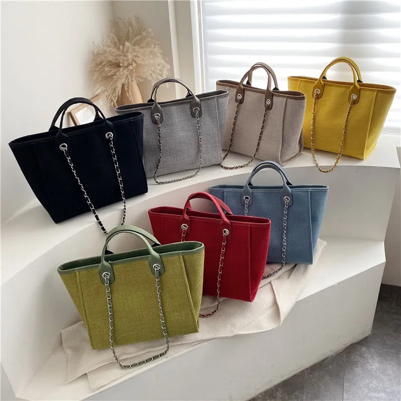 Trendy Large Cotton Fabric Handbag