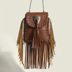 Trendy Punk Leather Tassle Crossbody Ha