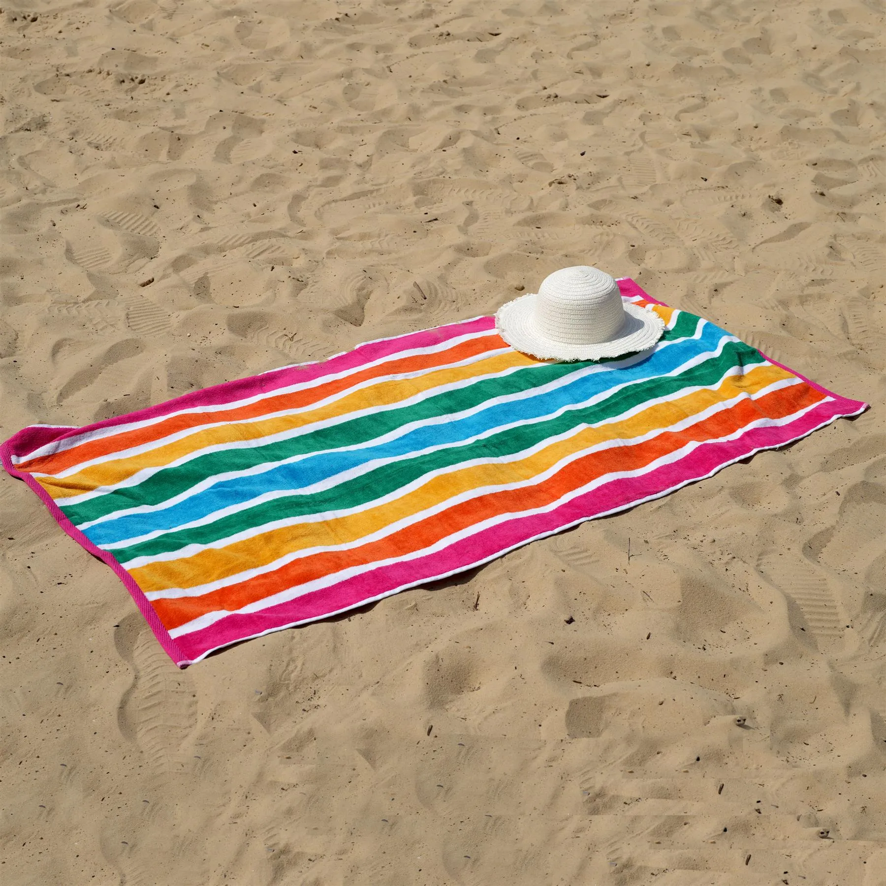 Velour Striped Beach Towel Tropical Burst