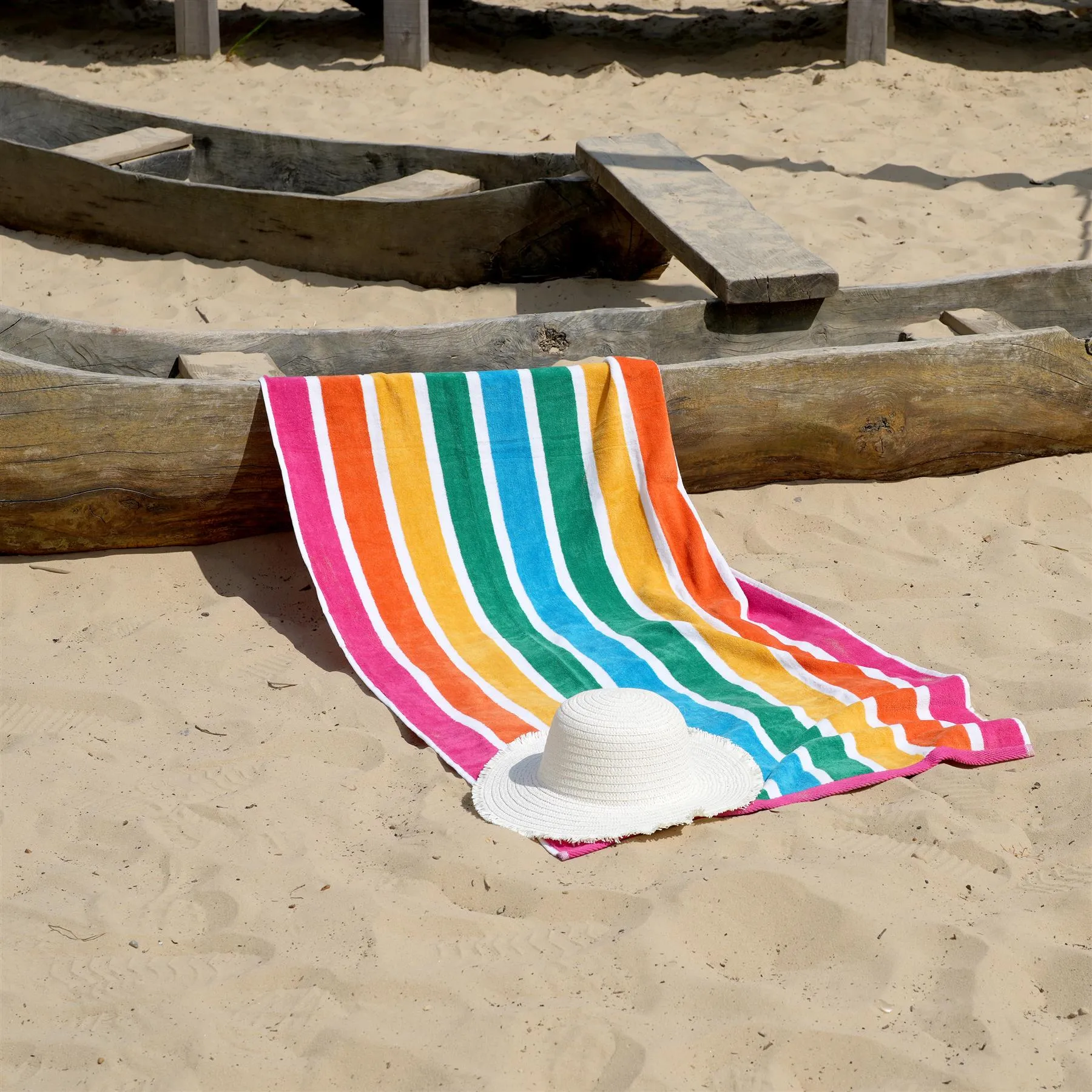 Velour Striped Beach Towel Tropical Burst