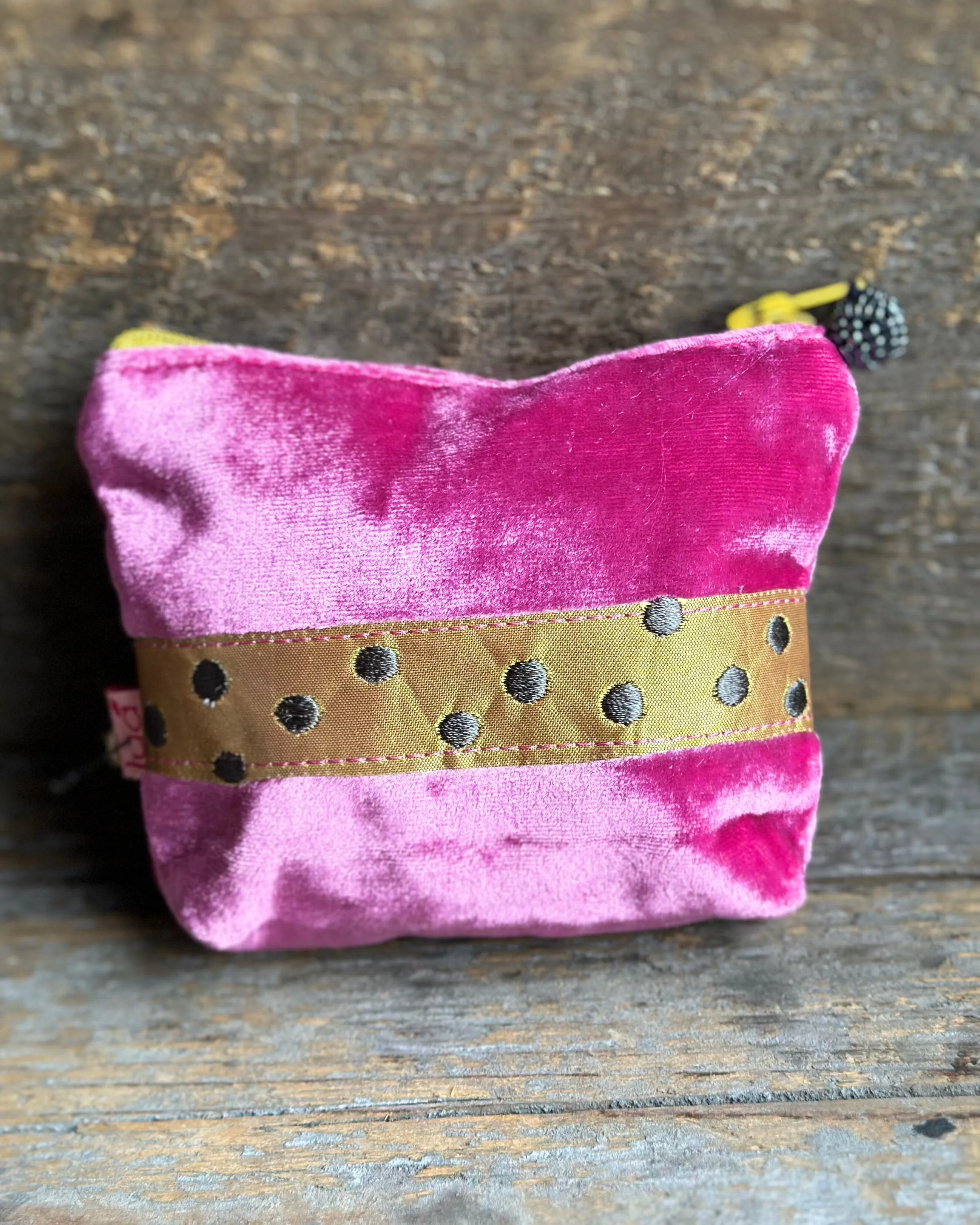 Velvet Embroidered Sausage Dog Mini Purse - Pink