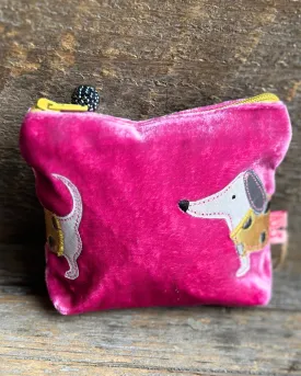 Velvet Embroidered Sausage Dog Mini Purse - Pink