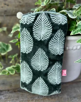 Charcoal Velvet Glasses Pouch with Palm Leaf Design