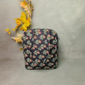 Water Proof Cotton Lunch Bag Black Colour with Red Colour Flower Design.