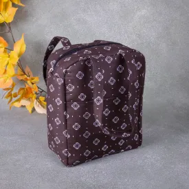 Water Proof Cotton Lunch Bag Brown Colour with White Small Flower Design.