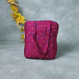 Water Proof Cotton Lunch Bag Dark Red Designer Floral Prints