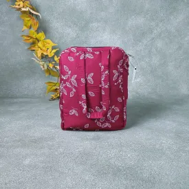 Water Proof Cotton Lunch Bag Dark Red Floral Prints