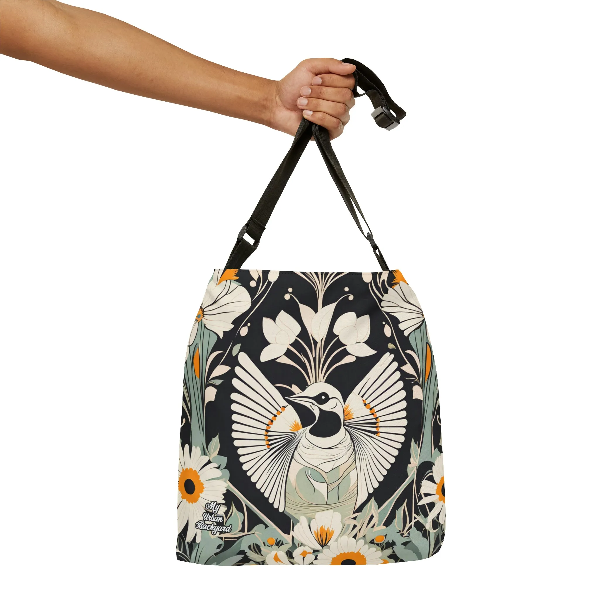 White Bird with Flowers, Tote Bag with Adjustable Strap - Trendy and Versatile