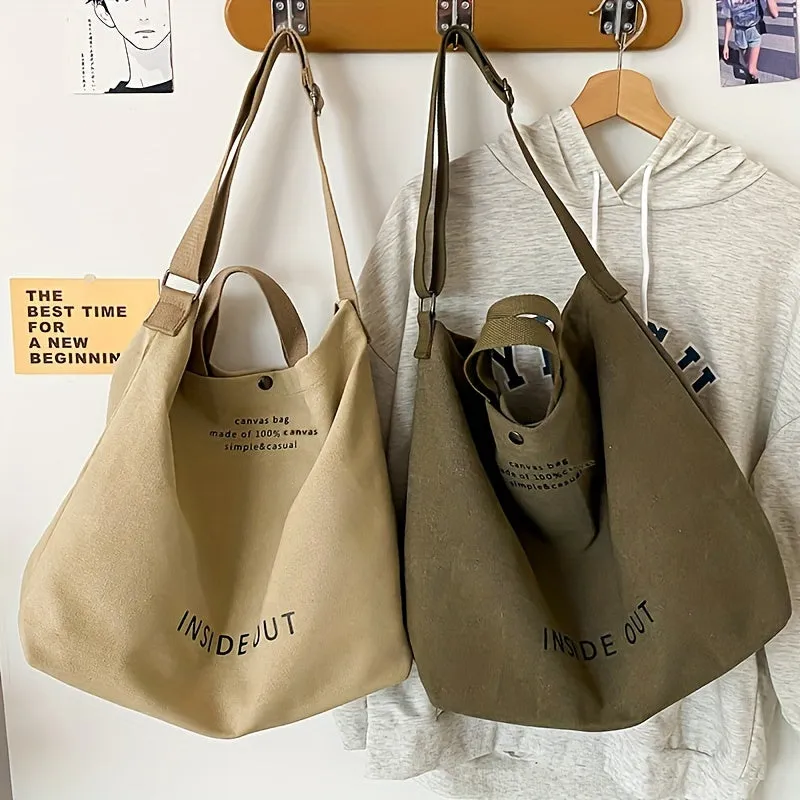 Womens Stylish Letter Canvas Tote Spacious  Versatile Travel Companion